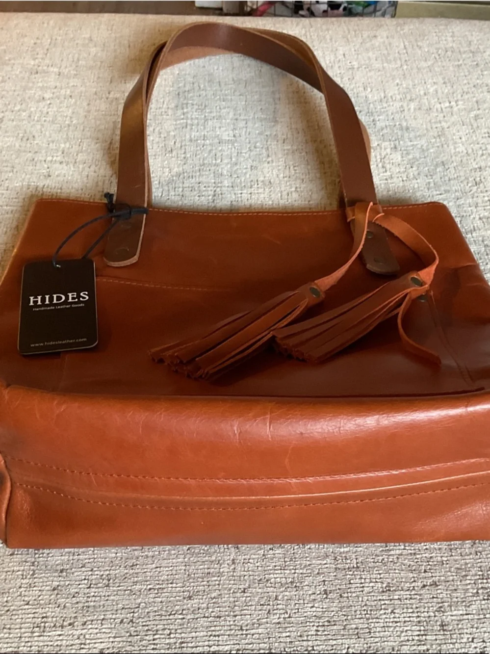 Hides Leather Tote Bag Hazelnut Brown Tassels NWT - Picture 6 of 13